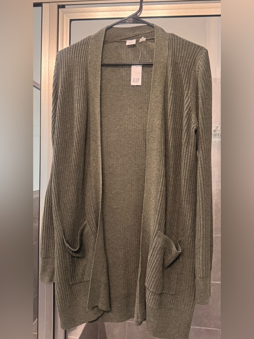 GAP Olive Green Open-Front Ribbed Cardigan